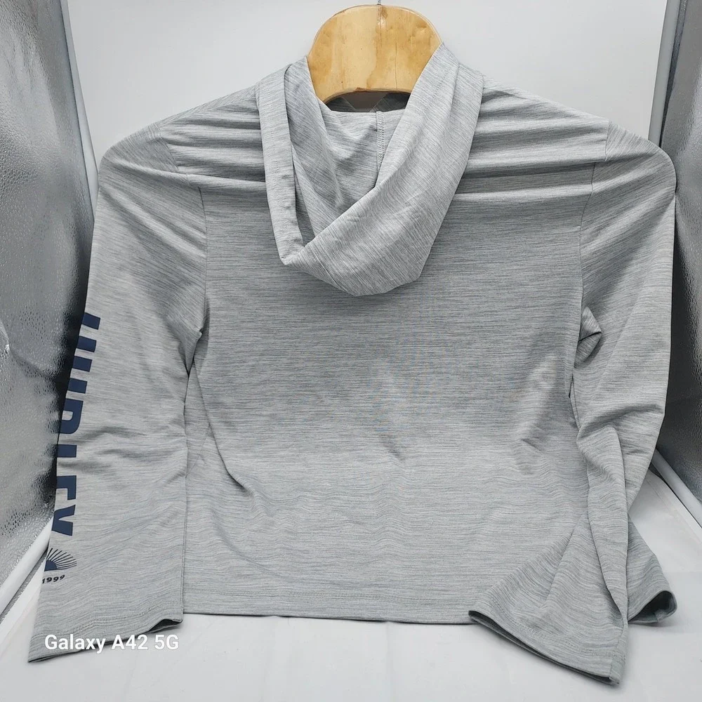 Hurley Mens Small Grey Long Sleeve Hooded Sun Shirt Rash Guard Surf and Enjoy